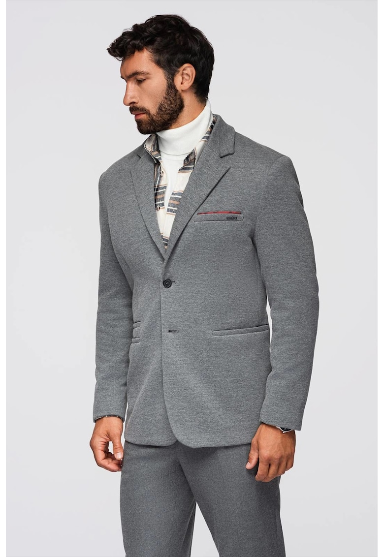 Sacou cu buzunare cu refilet - Gri melange