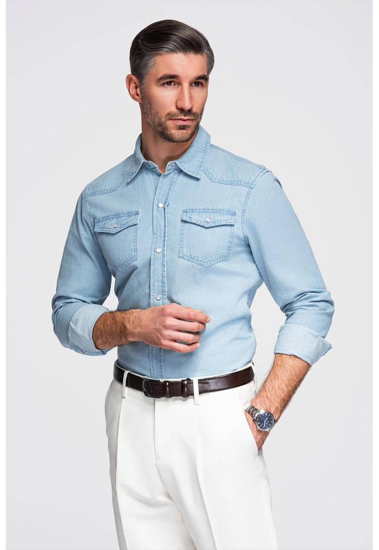 Camasa din denim cu capse - Albastru deschis