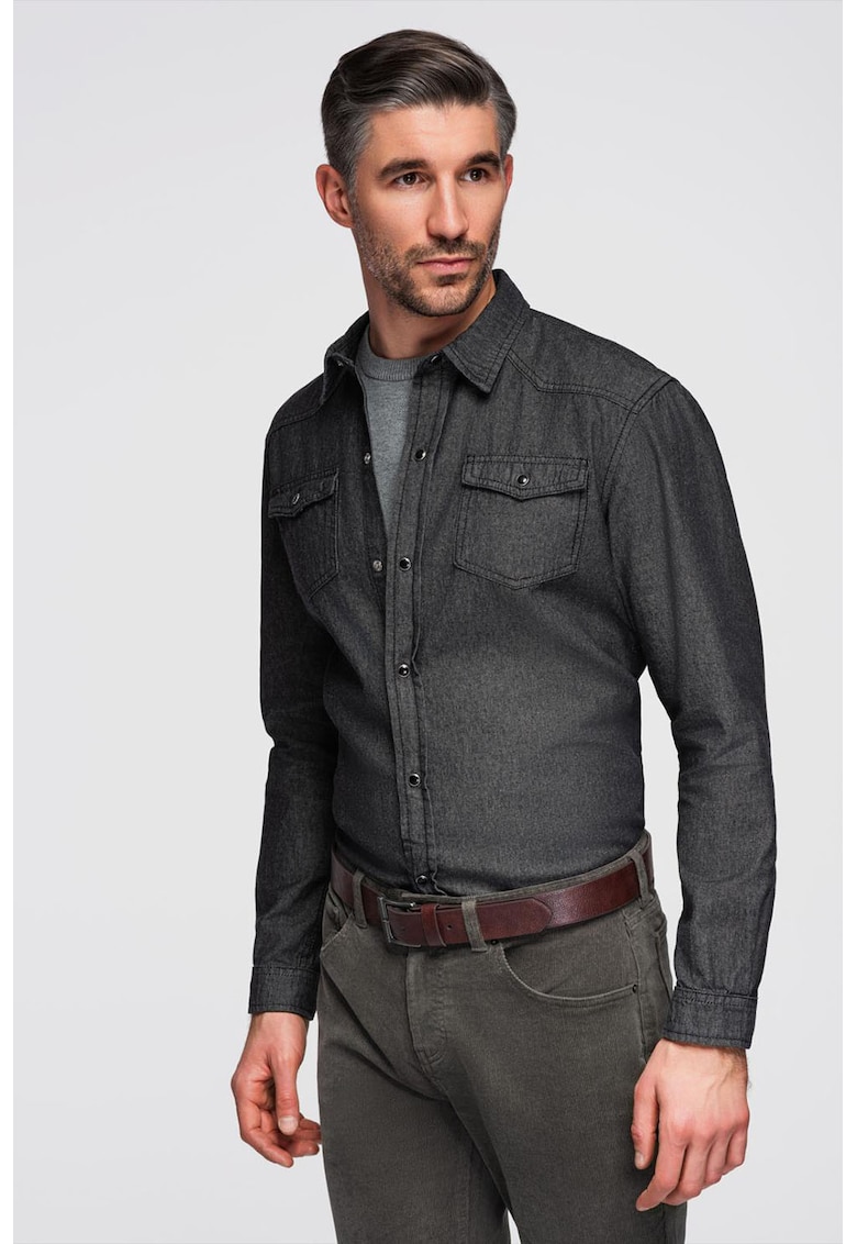Camasa din denim cu capse - Negru