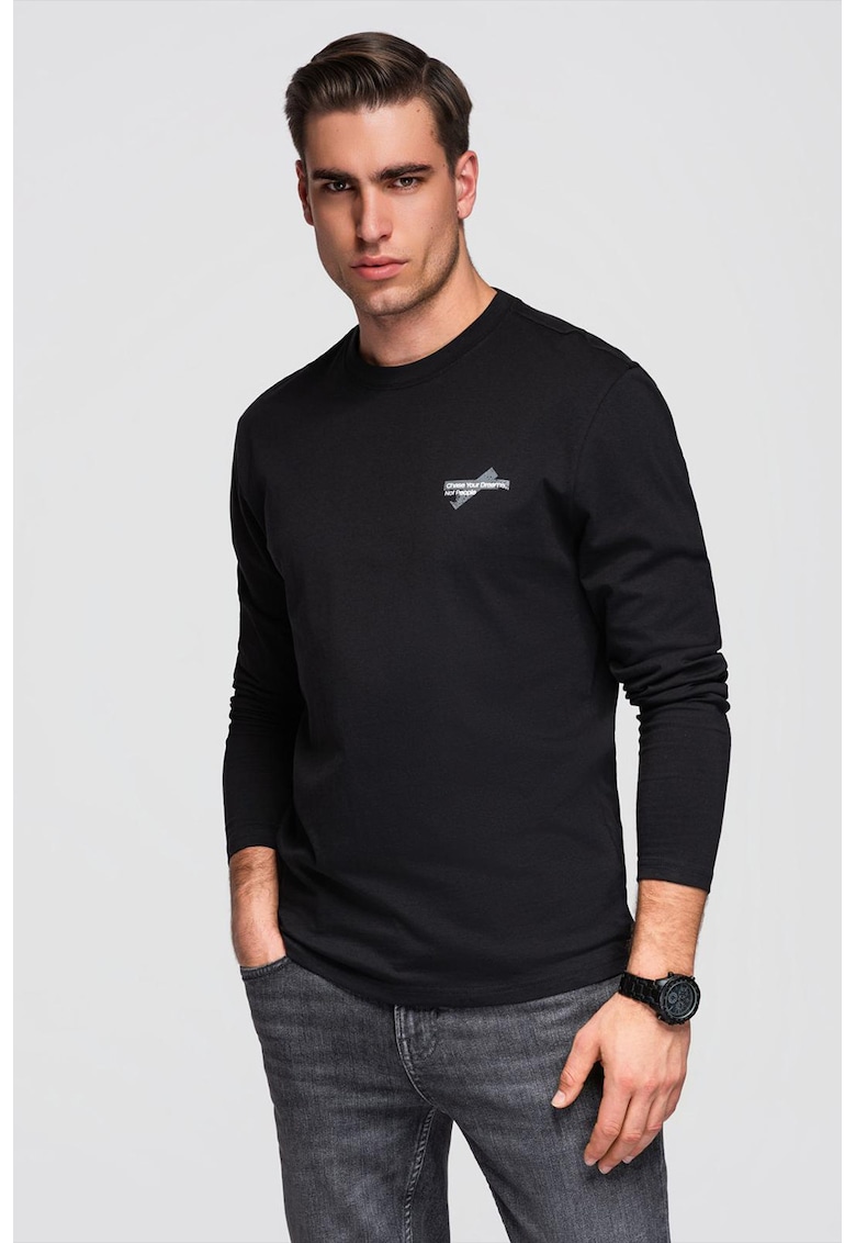 Bluza de bumbacu cu imprimeu pe piept - Negru