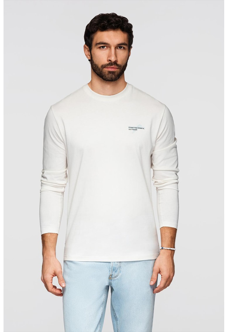 Bluza de bumbacu cu imprimeu pe piept - Alb