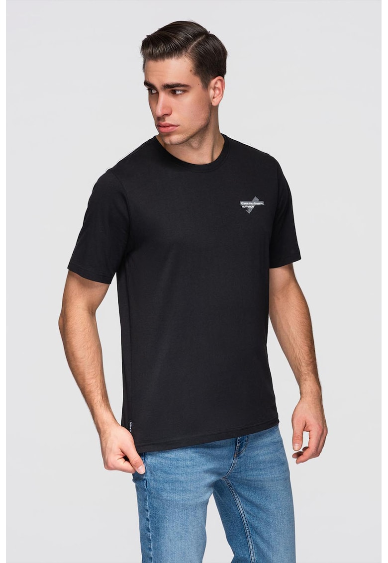 Tricou cu decolteu rotund si imprimeu discret - Negru