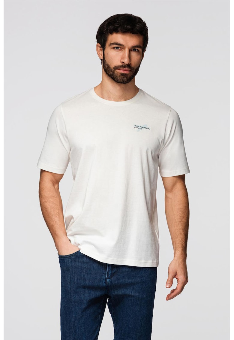 Tricou cu decolteu rotund si imprimeu discret - Alb