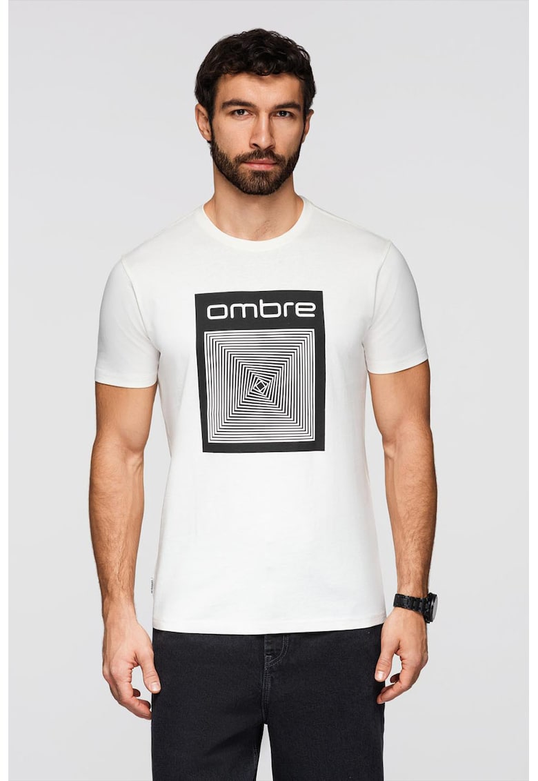 Tricou slim fit cu imprimeu - Alb/Negru stins