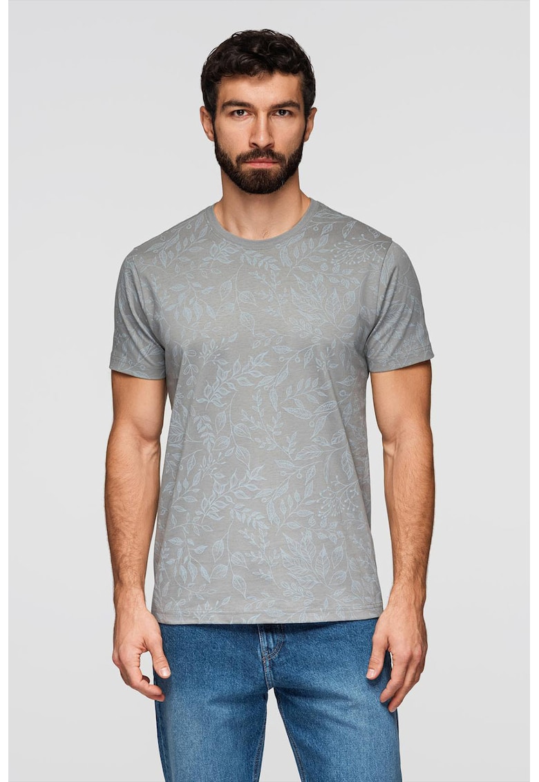 Tricou cu model si decolteu rotund - Gri/Albastru glaciar