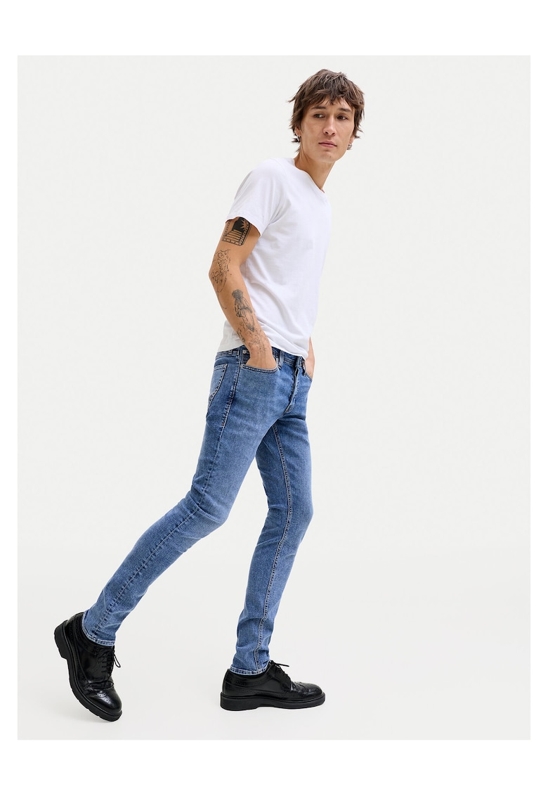 Blugi barbati - slim fit - fermoar - albastru - 66% bumbac organic