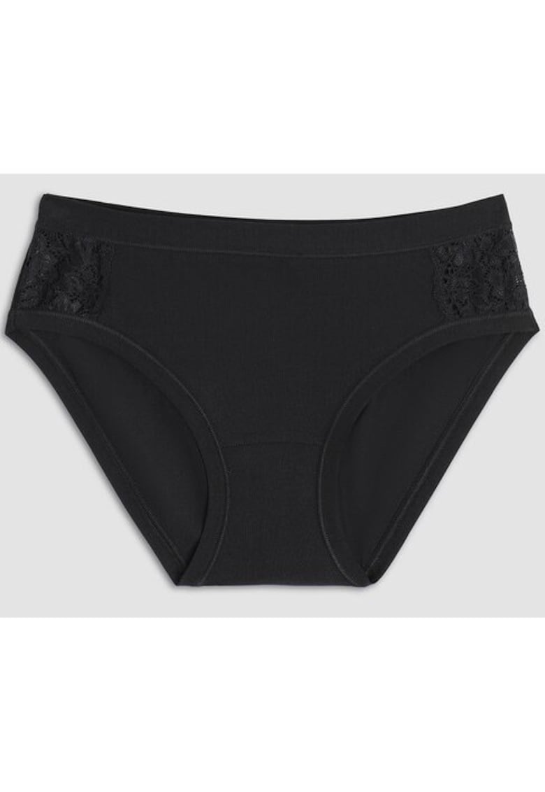 Set 2 perechi chiloti clasici bumbac cu talia joasa si dantela GD129 0002 - Negru