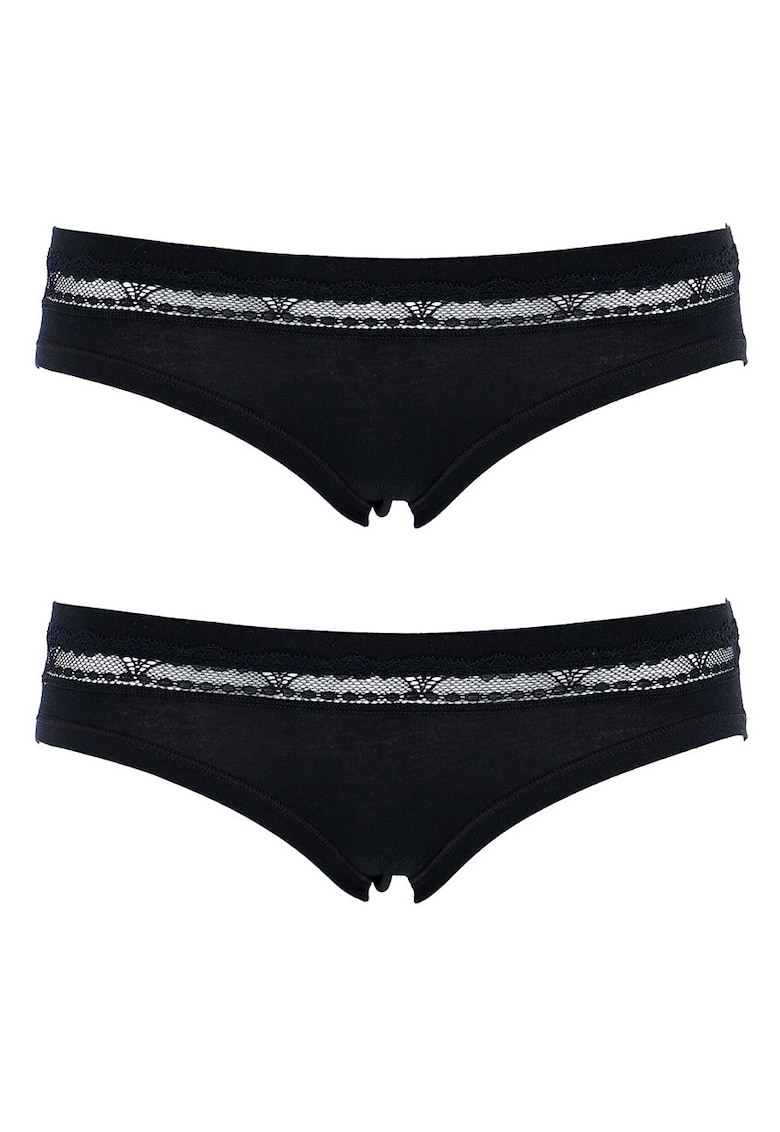 Set 2 perechi chiloti clasici bumbac cu talia joasa si dantela GD166 0002 - Negru