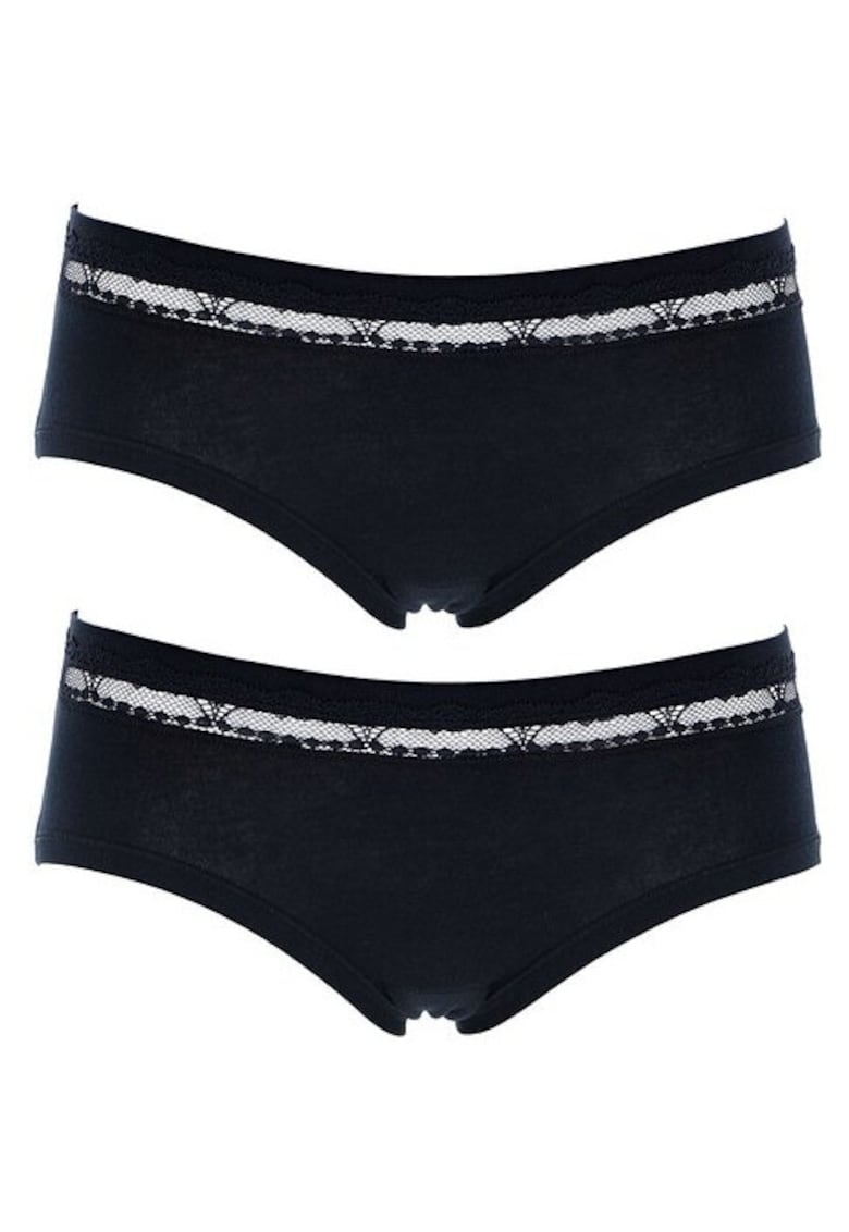 Set 2 perechi chiloti clasici bumbac cu talia joasa si dantela GD168 0002 - Negru