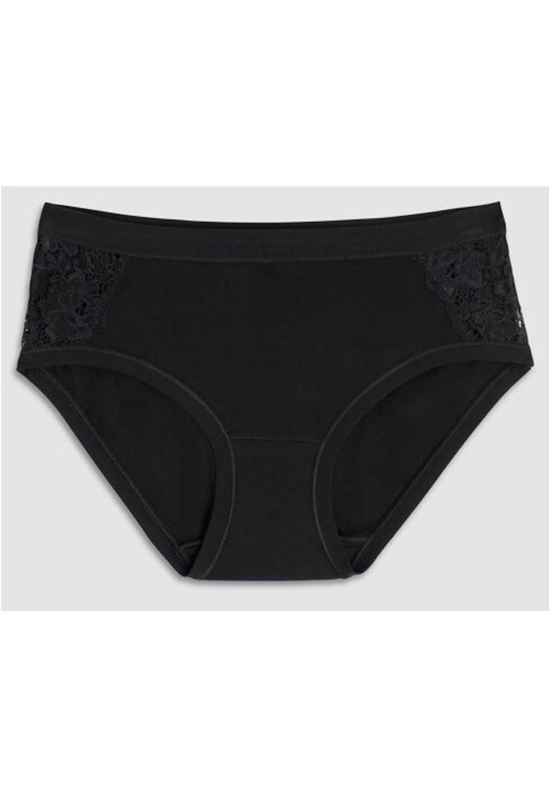 Set 2 perechi chiloti clasici bumbac cu talia joasa si dantela GD248 0002 - Negru
