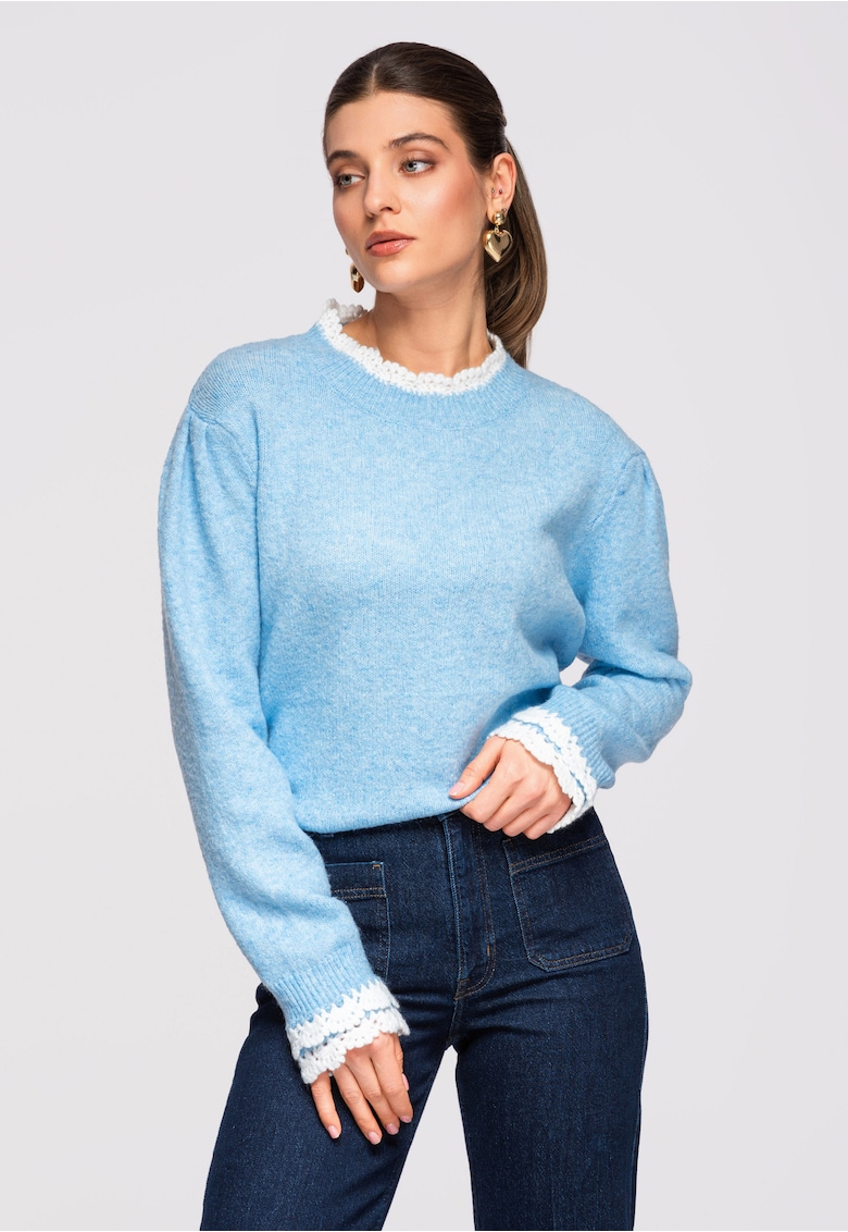 Pulover din amestec de lana OW-SWSW-0105 - Albastru