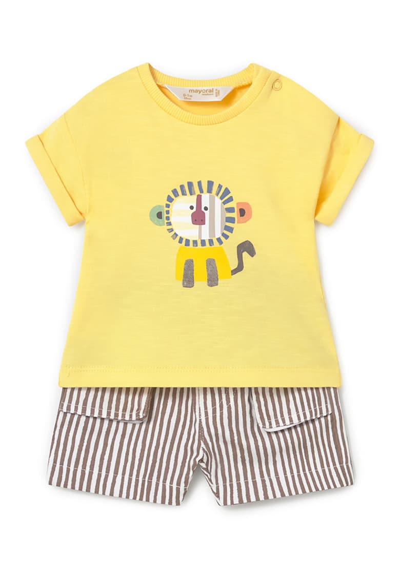 Compleu copii - tricou+pantaloni scurti - dungi - galben - bumbac