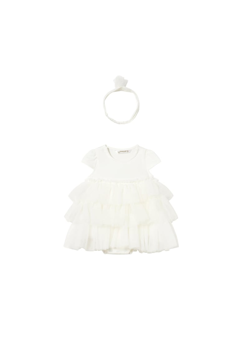 Rochie fete - alb - poliester-bumbac-elastan - maneca scurta