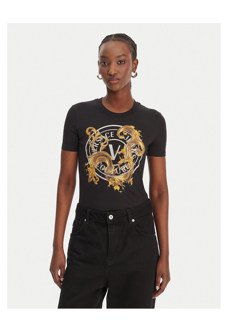 Tricou dama slim fit - negru - bumbac/elastan