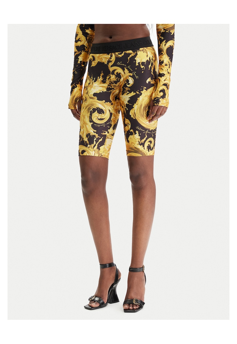 Pantaloni scurti dama - Slim fit - Poliester - Negru/Auriu -