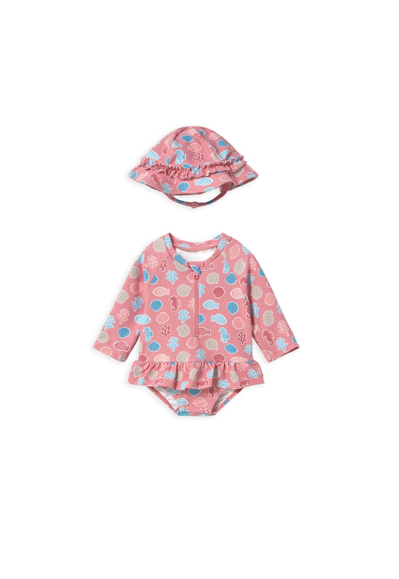 Costum de baie copii - portocaliu - poliester - fermoar