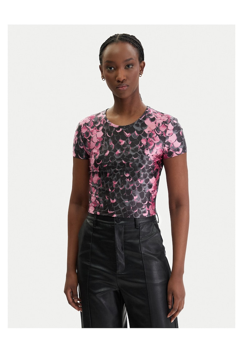 Tricou dama - slim fit - roz/negru - poliamida/elastan