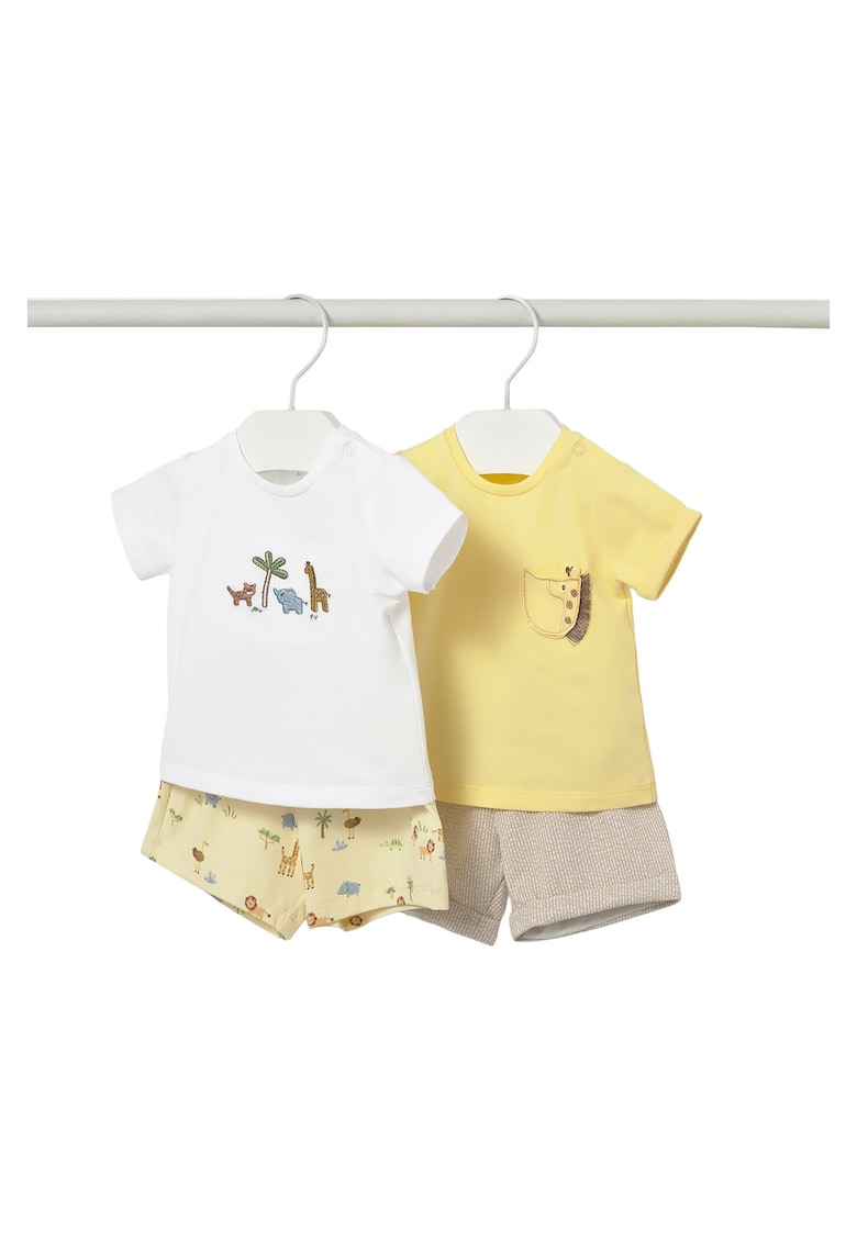Set 2 tricouri+pantaloni scurti - bumbac - galben