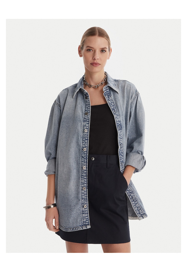 Camasa din denim - supradimensionata - albastra - bumbac - Albastru