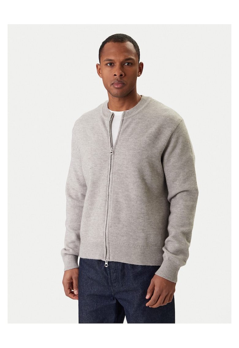 Cardigan barbati - fermoar - gri - acril/poliester/nailon