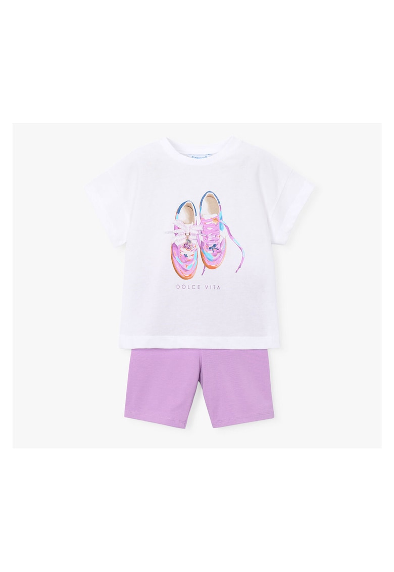 Set tricou+colanti Fete - Alb - Bumbac - Mov
