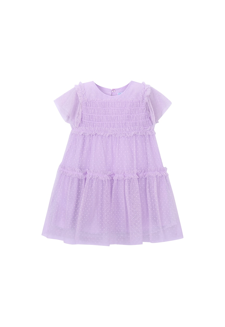 Rochie fete - poliester - maneca scurta - violet - set 100% poliester si 100% bumbac