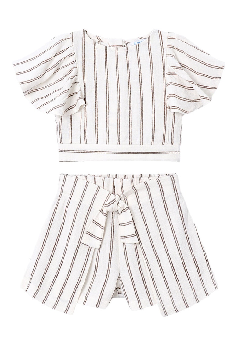 Compleu copii - set top+ pantaloni scurti - dungi - ecru - 80% viscoza - 20% in