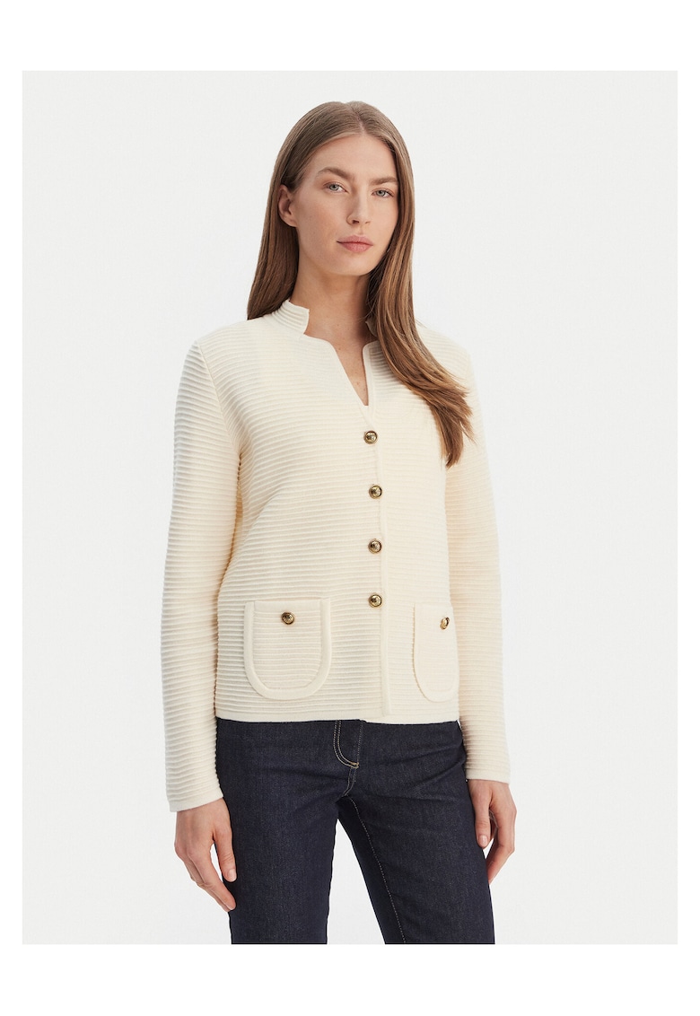 Cardigan dama - lana virgina - ecru - sistem inchidere nasturi
