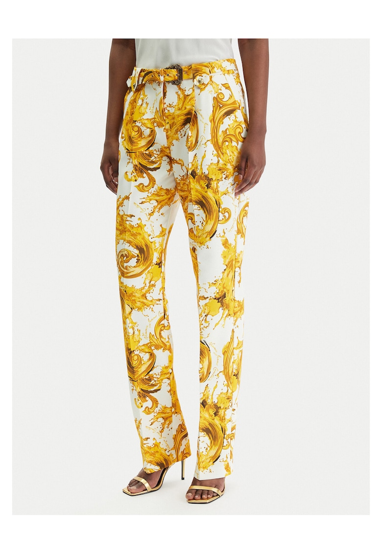 Pantaloni dama - poliester - alb/auriu
