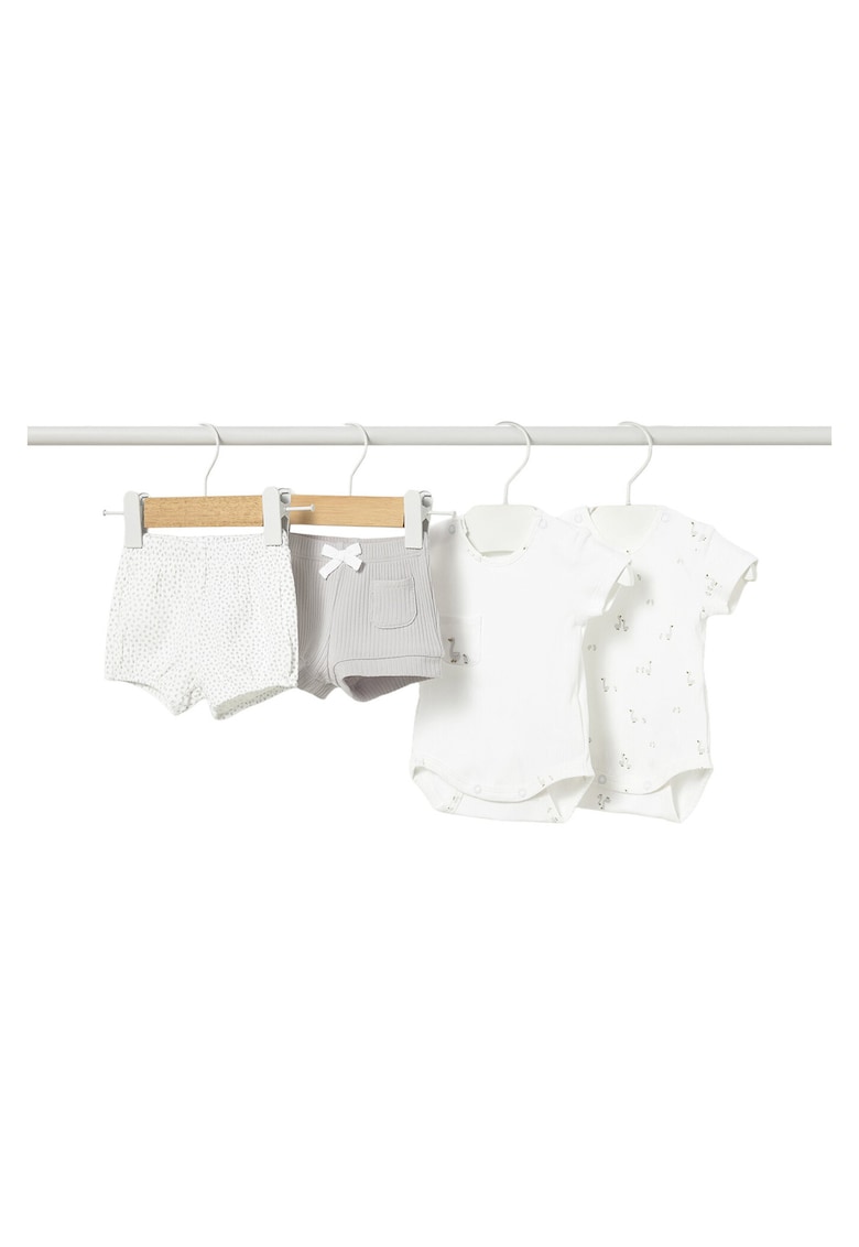 Set 2 perechi body+ pantaloni scurti - fete - bumbac - alb - gri