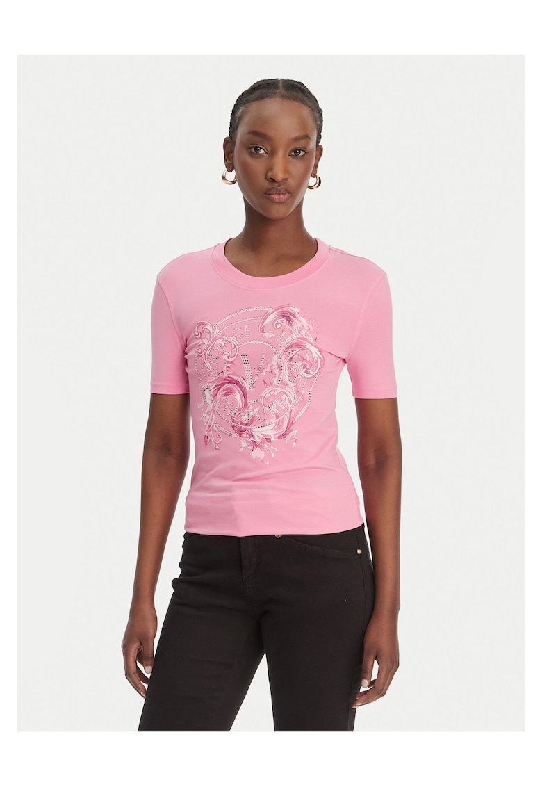 Tricou dama - slim fit - roz - bumbac/elastan