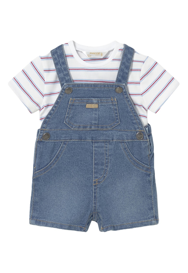 Set tricou+salopeta - bumbac - dungi - albastru