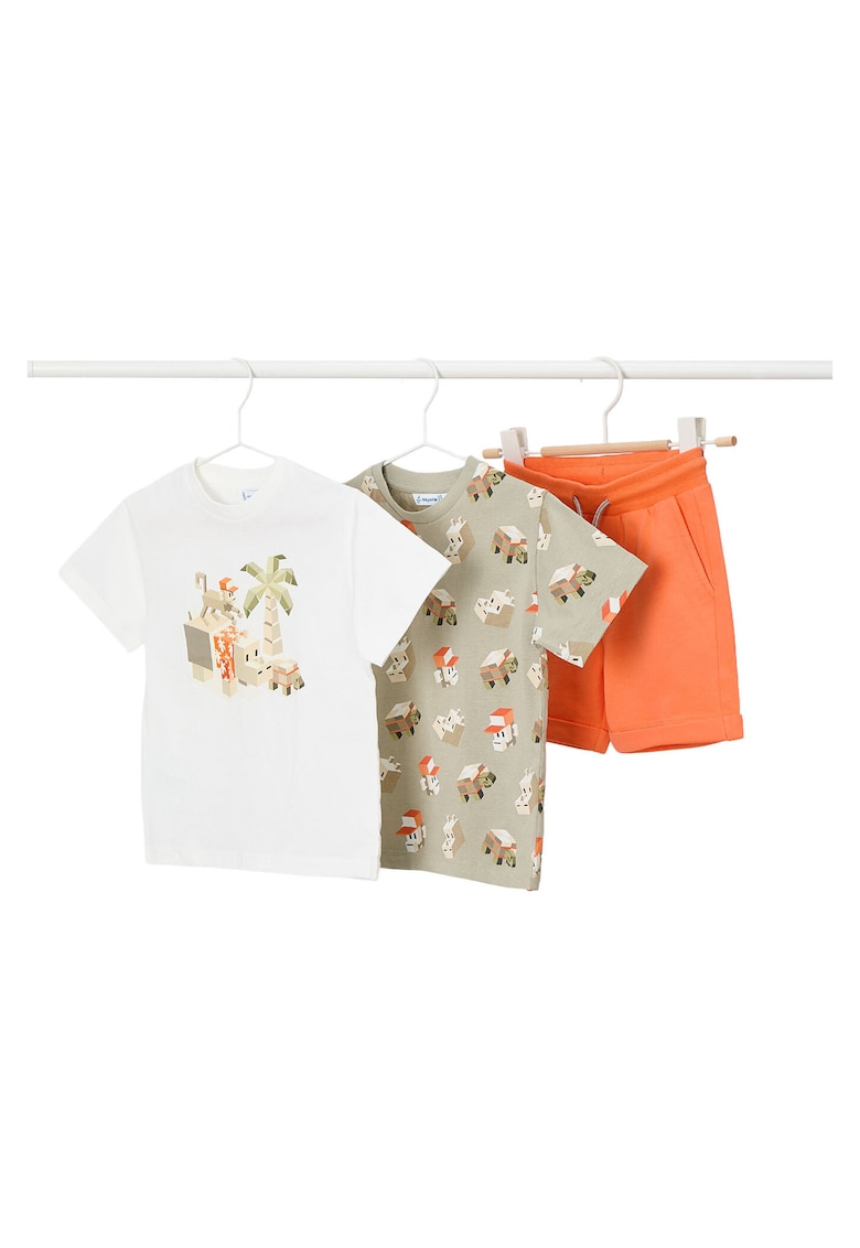 Set 2 tricouri+pantaloni scurti - bumbac - multicolor