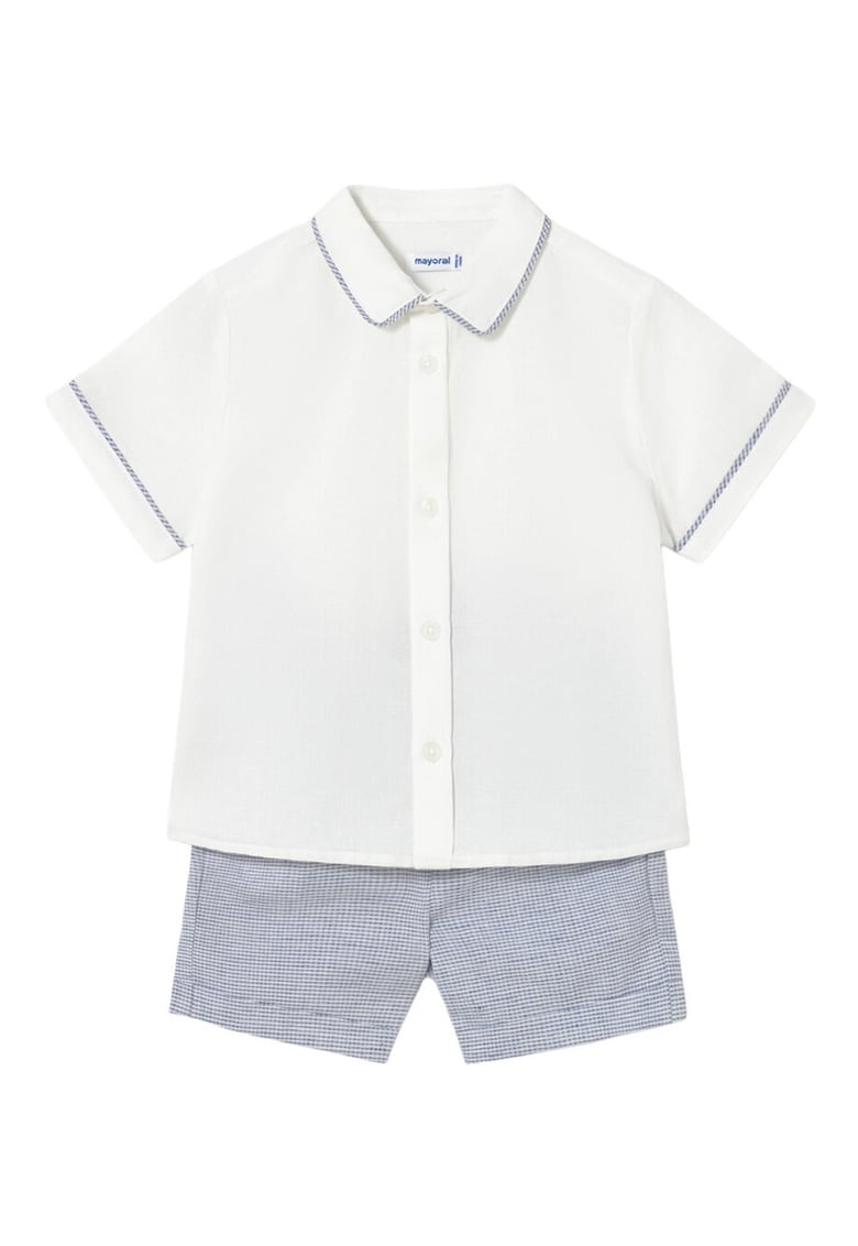 Compleu copii - camasa+ pantaloni scurti - bumbac - alb/albastru - baieti