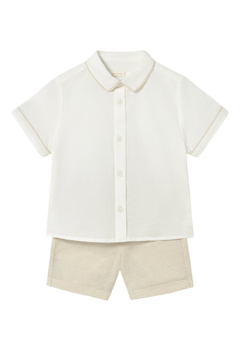 Compleu copii - camasa+pantaloni scurti - bumbac - bej - alb - baieti