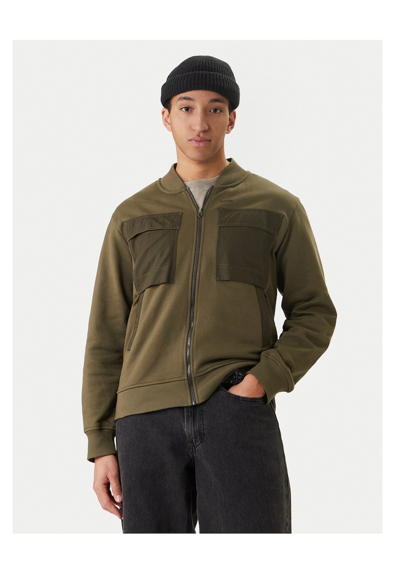 Hanorac barbati - Raw - fermoar - verde - bumbac organic - Verde