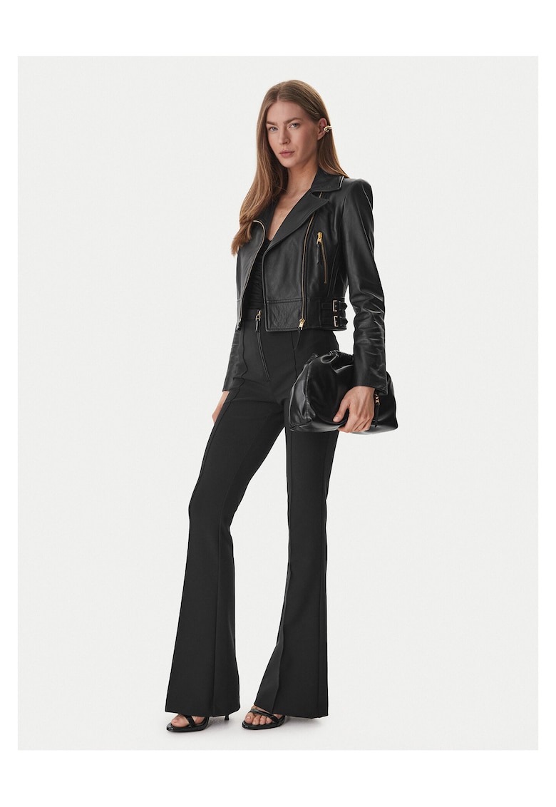 Geaca dama - piele naturala - neagra - cu fermoar - cu buzunare cu fermoar -