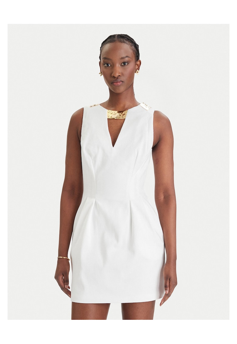 Rochie cocktail - bumbac - alb - fermoar - Alb