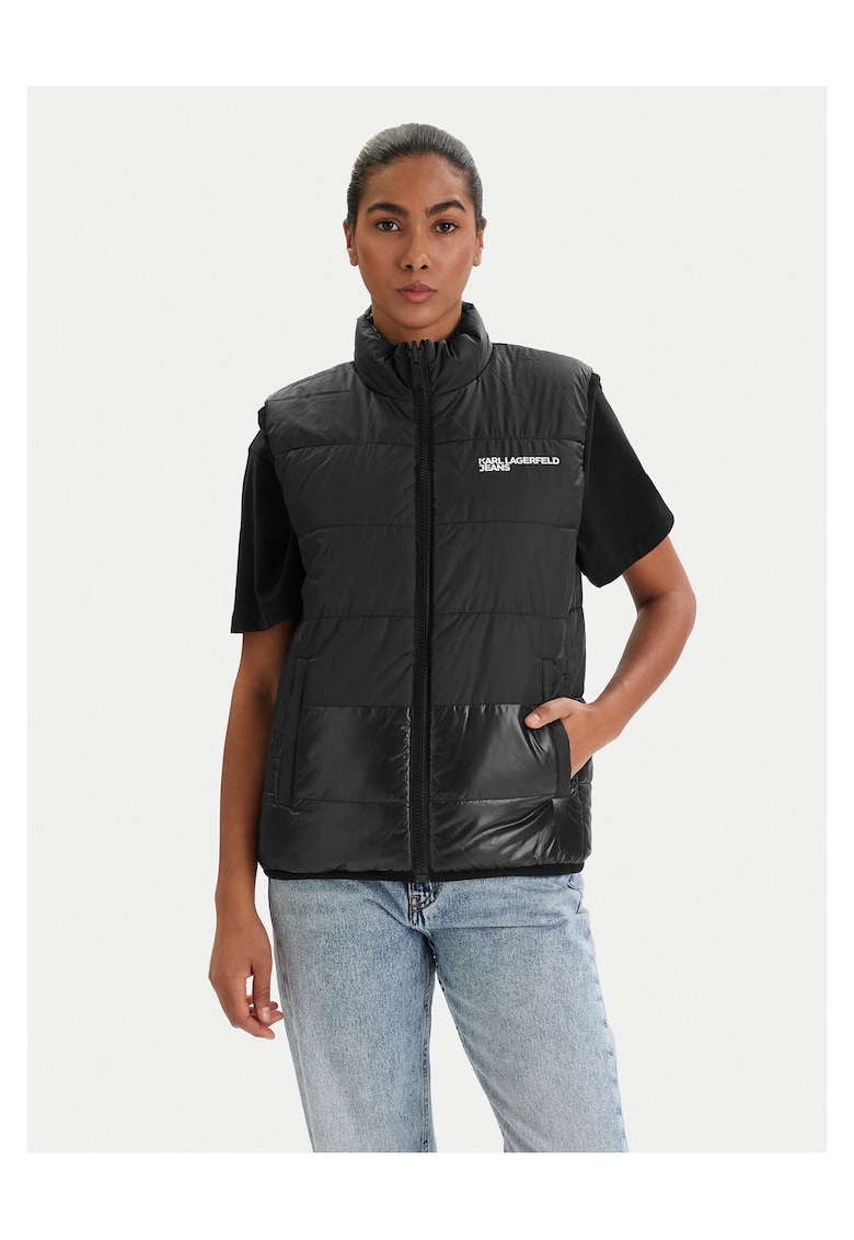 Geaca dama - fermoar - negru - poliester reciclat -