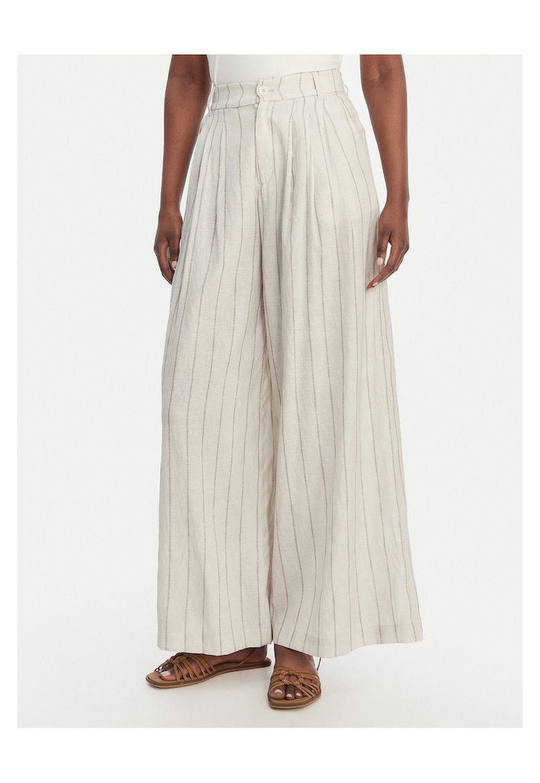 Pantaloni dama - rayon - relaxed fit - dungi - ecru