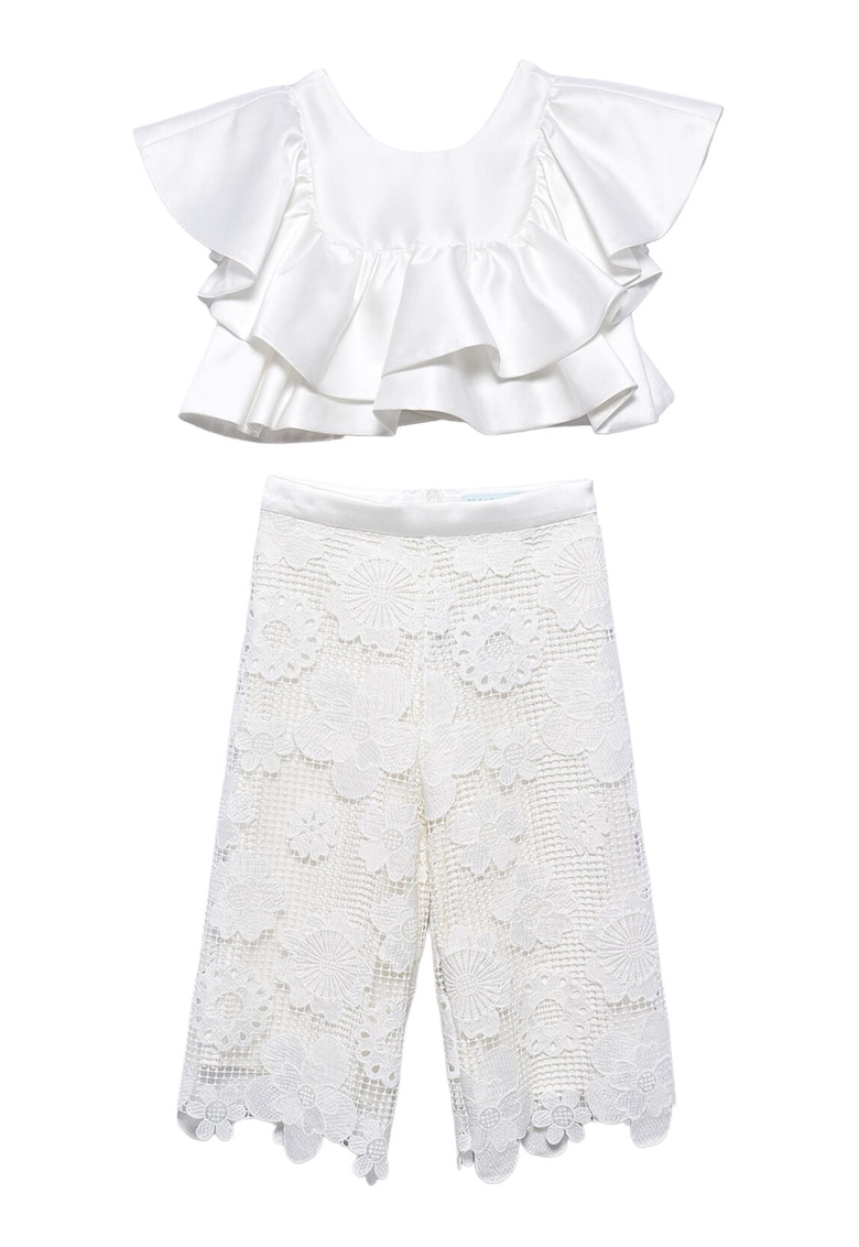 Compleu copii - bluza+ pantaloni - alb - poliester