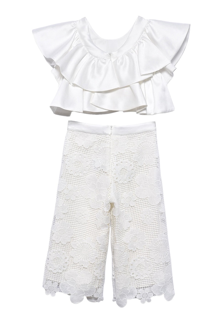 Compleu copii - bluza si pantaloni - alb - poliester