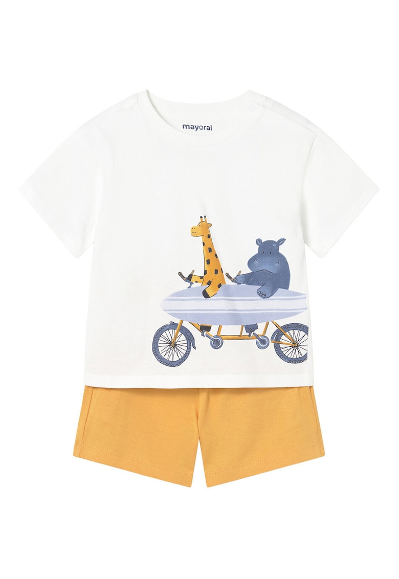 Set tricou+pantaloni scurti baieti - Alb - Galben - Bumbac