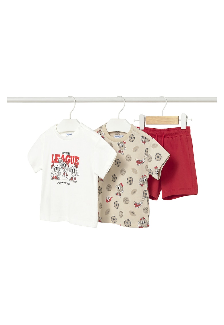 Set compleu copii - 2 tricouri - pantaloni scurti - multicolor - bumbac - baieti -