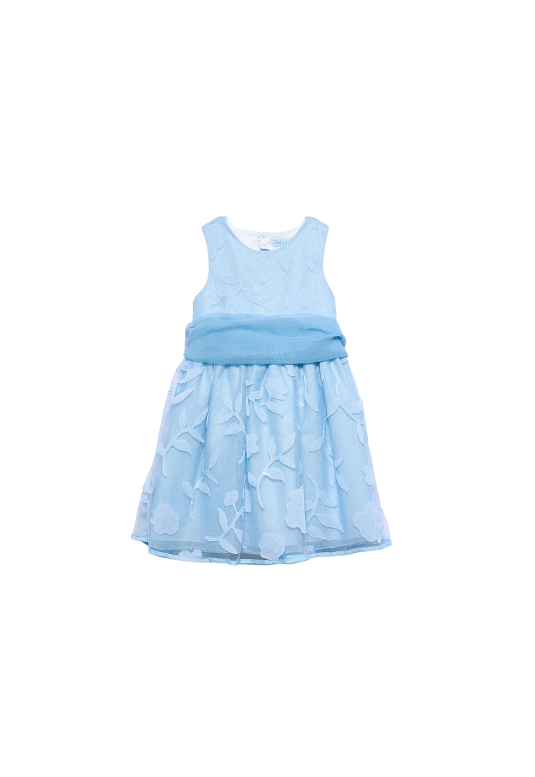 Rochie fete - albastru - fermoar - 70% poliester - 29% poliamida - 1% fibra metalica - 80% poliester - 20% bumbac