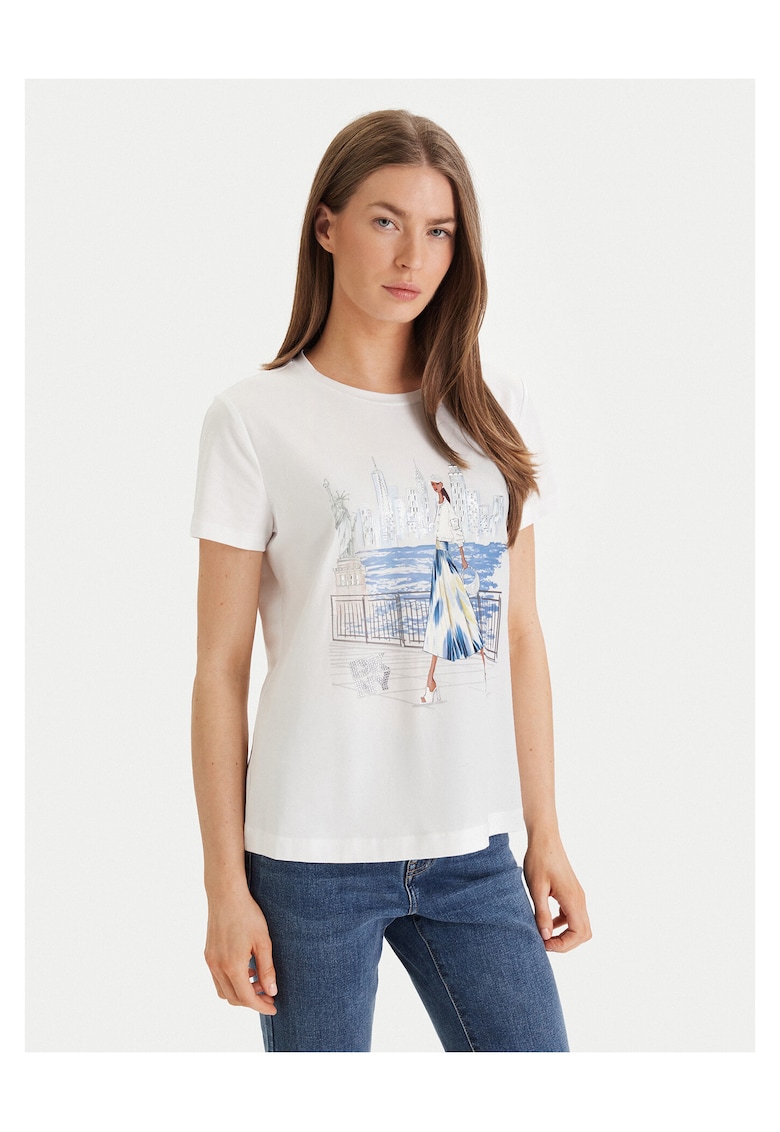 Tricou dama - alb - bumbac/modal/elastan