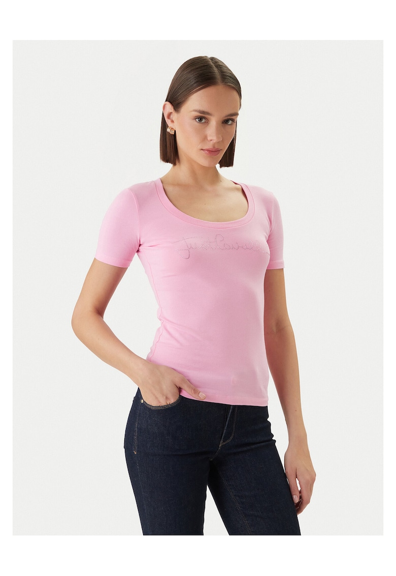 Tricou dama - slim fit - roz - bumbac/elastan