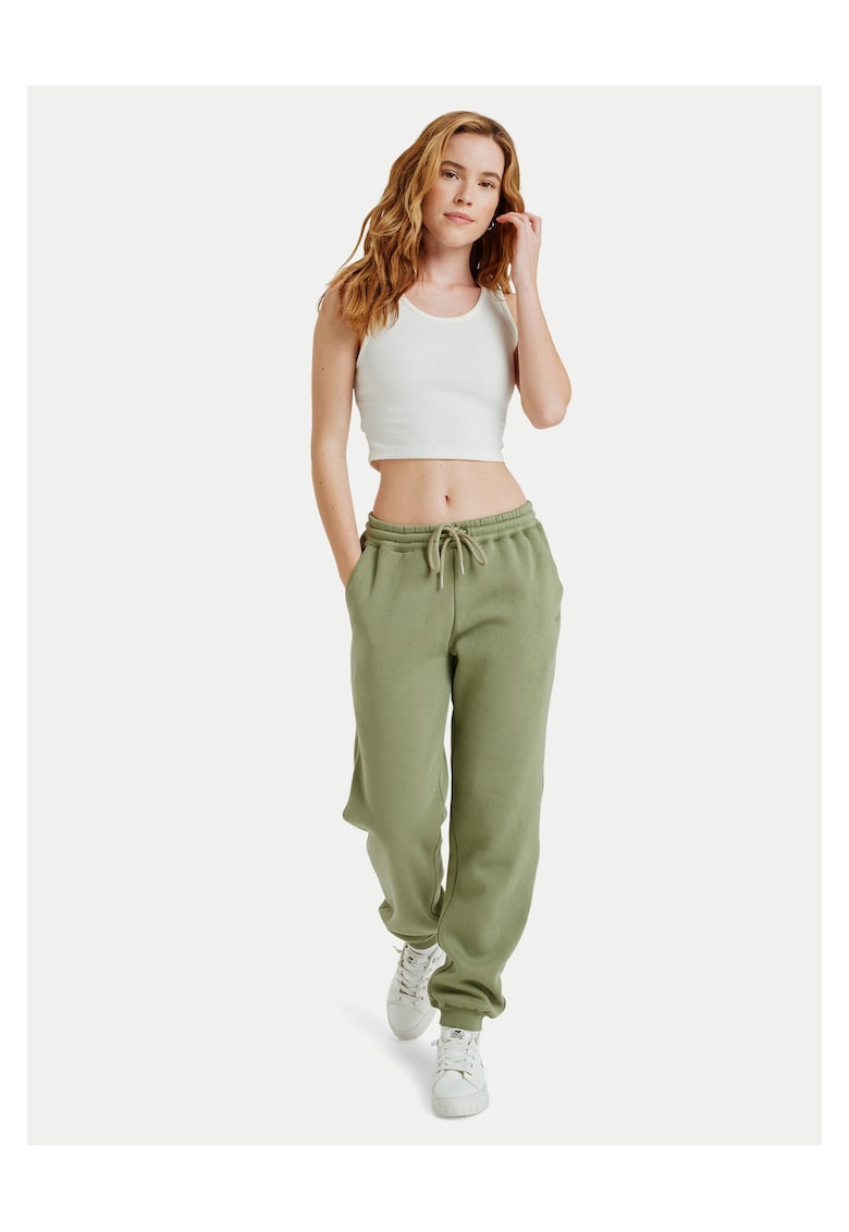 Pantaloni trening dama - bumbac si poliester - verde