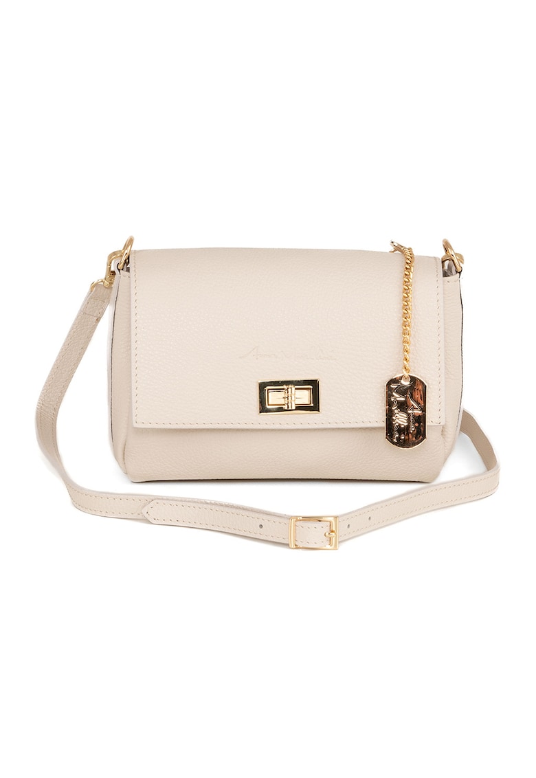 Geanta crossbody din piele cu accesoriu logo - Bej