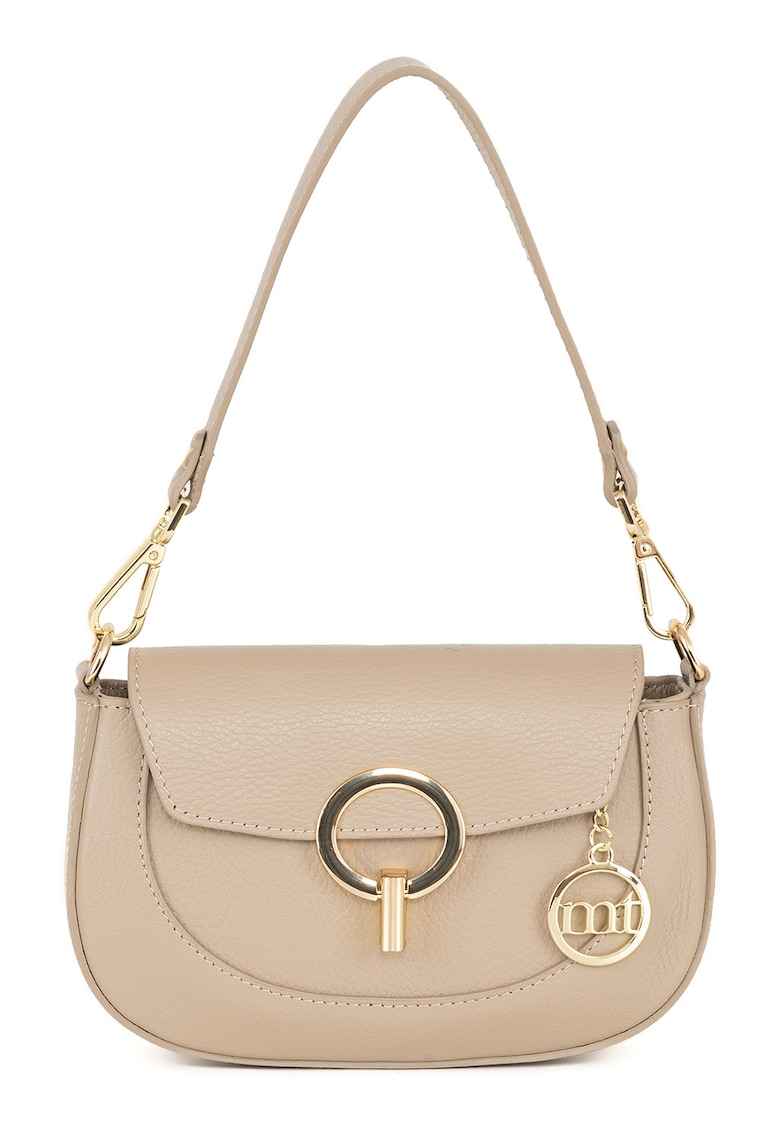 Geanta din piele cu barete detasabile de umar - Maro taupe deschis